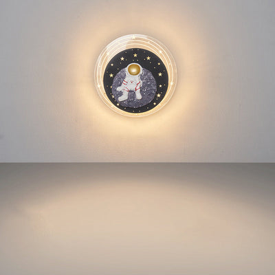 Contemporary Creative Starry Sky Moon Resin Astronaut Round LED Wall Sconce Lamp For Living Room