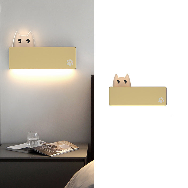 Modern Simplicity Cartoon Animal Cat Rectangular Iron LED Wall Sconce Lamp For Living Room