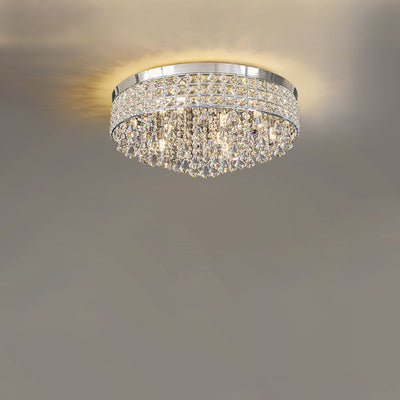 Modern Luxury Round Iron Crystal Beads 6/9-Light Flush Mount Ceiling Light For Living Room