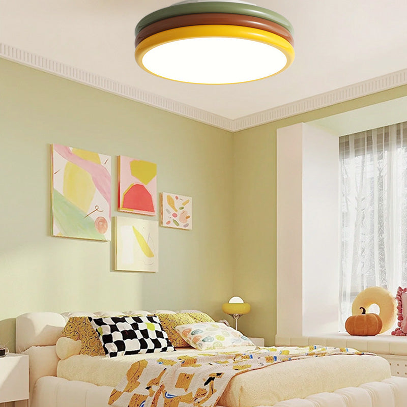 Contemporary Creative Iron Acrylic Round Hamburger LED Flush Mount Ceiling Light For Bedroom