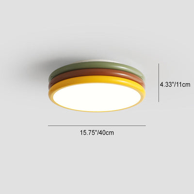 Contemporary Creative Iron Acrylic Round Hamburger LED Flush Mount Ceiling Light For Bedroom