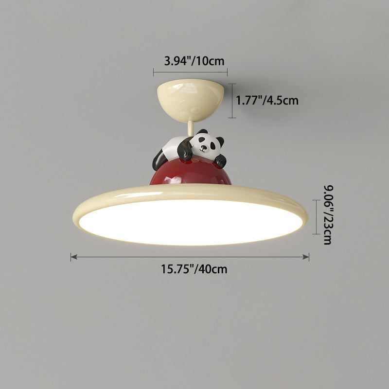 Contemporary Creative Cartoon Panda Elephant Iron Acrylic LED Semi-Flush Mount Ceiling Light For Bedroom