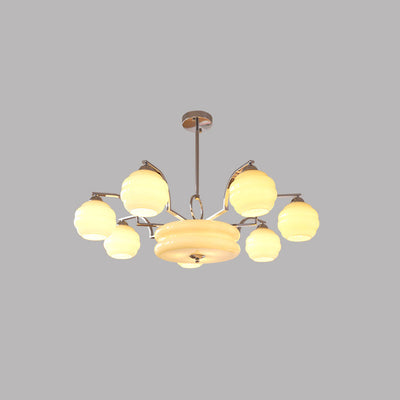 Modern Mid-Century Branch Curved Rod Round Orb Iron Glass 4/6/8 Light Chandelier For Living Room