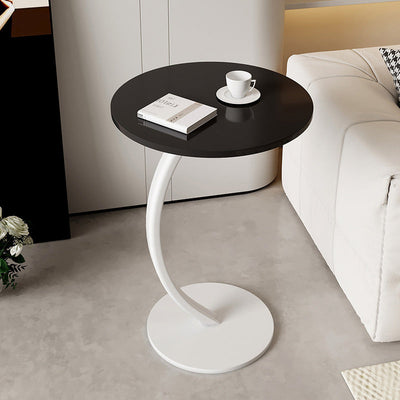 Modern Minimalist Round Wood Grain MDF Stainless Steel End Table For Living Room