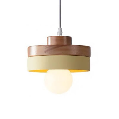 Modern Minimalist Macaron Square Iron Wood 1-Light Pendant Light For Living Room