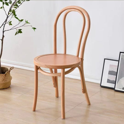 Traditional Chinese Round Wood Rattan Dining Chair Four Legs Backrest For Dining Room