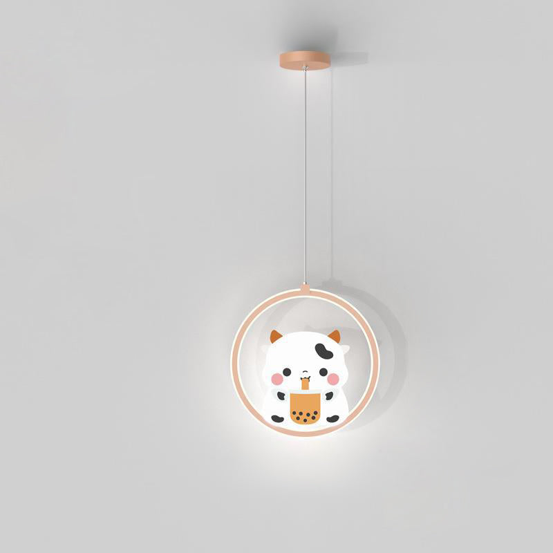 Modern Simplicity Kids Aluminum Iron Acrylic Circle Bear Cow LED Pendant Light For Bedside