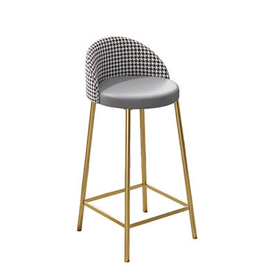 Contemporary Scandinavian Round PU Leather Iron Frame Bar Stool Low Back Footrest For Dining Room