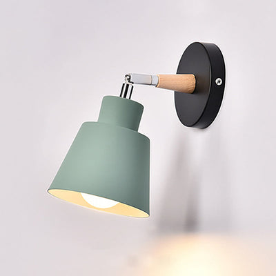 Modern Minimalist Cylindrical Trapezoidal Aluminum Wood 1-Light Wall Sconce Lamp For Bedroom