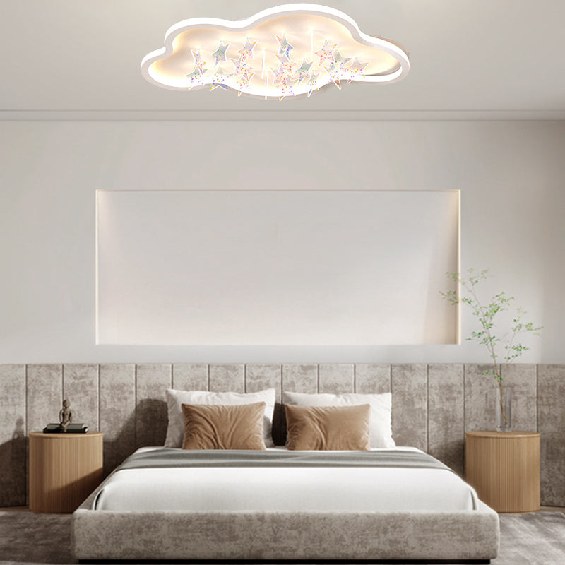 Contemporary Creative Iron Acrylic Round Cloud Star Piece LED Flush Mount Ceiling Light For Living Room