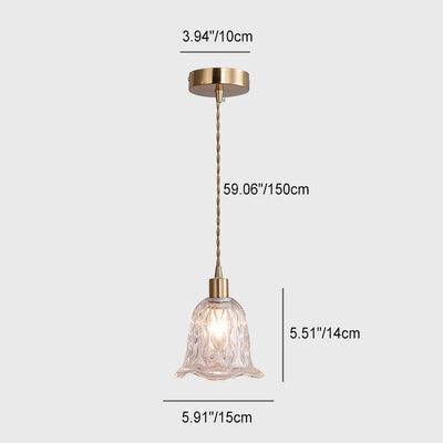 Contemporary Luxury Antique Brass Flower Glass Design 1-Light Pendant Light For Living Room