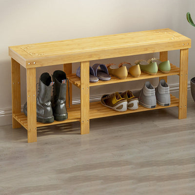 Traditional Chinese Rectangle Heather Bamboo Shoe Storage 2-Shelf For Entryways