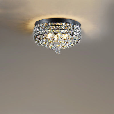 Modern Luxury Round Iron Crystal Beads 6/9-Light Flush Mount Ceiling Light For Living Room