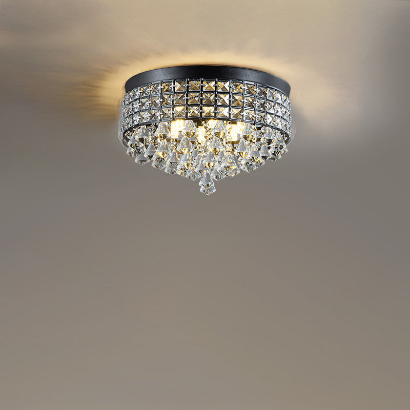 Modern Luxury Round Iron Crystal Beads 6/9-Light Flush Mount Ceiling Light For Living Room