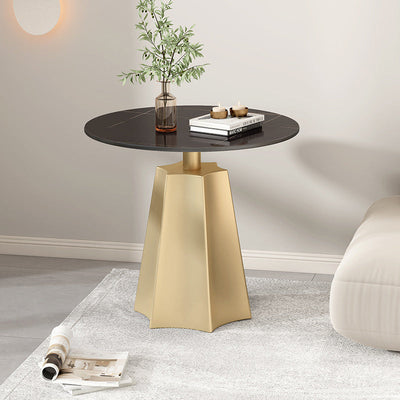 Modern Simplicity Round Hexagon Slate Carbon Steel End Table 1-Tray For Living Room