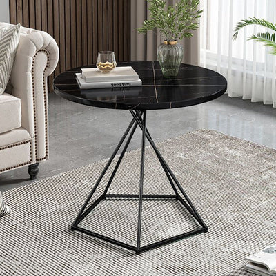 Modern Minimalist Round Marble Texture Metal Polygonal Base Side Table For Living Room