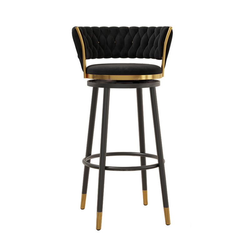 Contemporary Luxury Round Velvet Upholstered Swivel Bar Stool Backrest Footrest For Dining Room