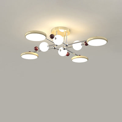 Contemporary Scandinavian Macaron Iron Circle PE LED Semi-Flush Mount Ceiling Light For Living Room