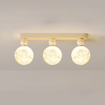 Modern Minimalist Rectangular Round Ball Lunar Iron Resin 1/2/3 Light Semi-Flush Mount Ceiling Light For Hallway