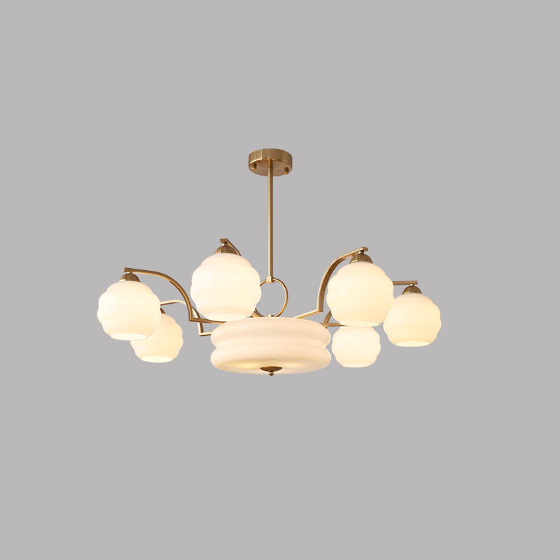 Modern Mid-Century Branch Curved Rod Round Orb Iron Glass 4/6/8 Light Chandelier For Living Room