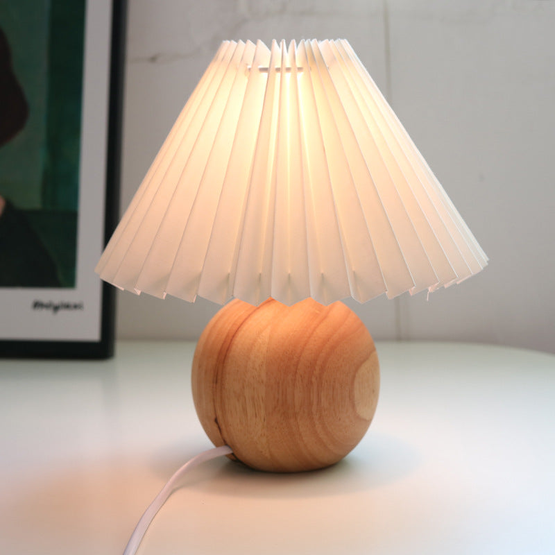 Contemporary Retro Pleated Fabric Round Ceramic Base 1-Light Table Lamp For Bedroom