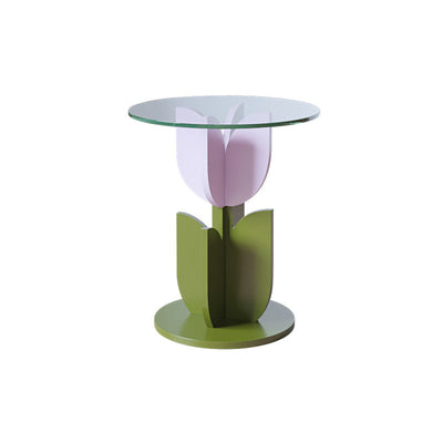 Contemporary Creative Petal Round Tabletop Pine Glass Side Table For Living Room