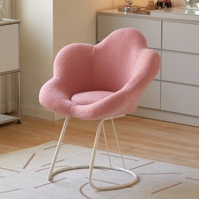 Contemporary Creative Petal Shape Velvet Upholstered Arc Metal Legs Vanity Stool Backrest Armrest For Bedroom