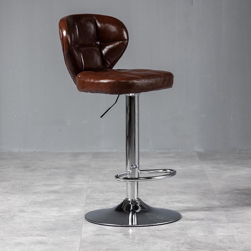 Tabouret de bar carré minimaliste moderne en cuir et métal avec dossier sans accoudoirs pour salle à manger 