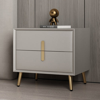 Modern Luxury Rectangular Solid Wood Leather Hardware Nightstand 2-Drawer For Bedroom