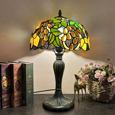 Traditional Tiffany Round Dome Flower Alloy Stained Glass 1-Light Table Lamp For Living Room