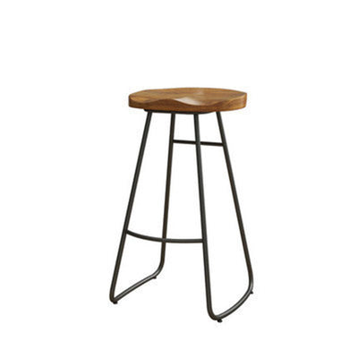 Contemporary Nordic Tsuga Chinensis Iron Round Bar Stool Backless Footrest For Dining Room