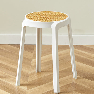 Contemporary Scandinavian Weaving PP Round Stool Dining Chair Backless Stackable For Dining Room