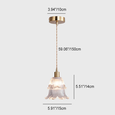 Contemporary Luxury Antique Brass Flower Glass Design 1-Light Pendant Light For Living Room