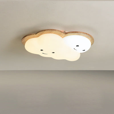 Contemporary Creative Woodgrain Cartoon Octopus Moon Acrylic LED Kids Flush Mount Ceiling Light For Living Room