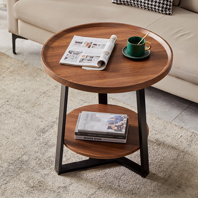 Contemporary Nordic Round Iron Plate Coffee Table 2-Tier For Living Room