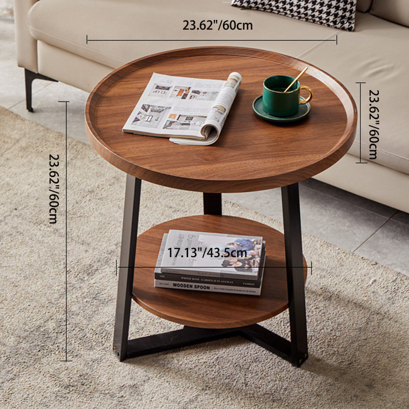 Contemporary Nordic Round Iron Plate Coffee Table 2-Tier For Living Room