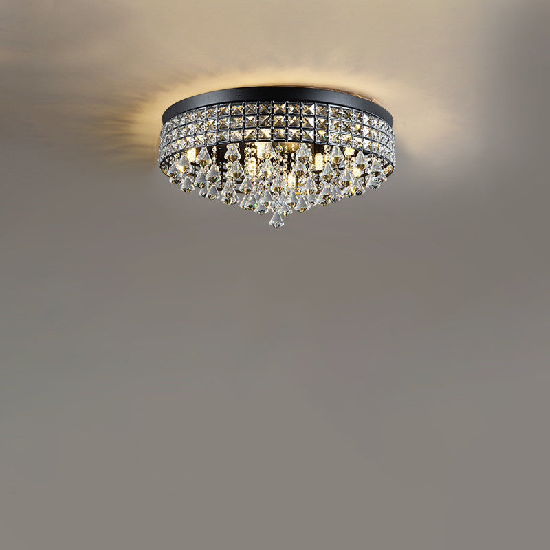 Modern Luxury Round Iron Crystal Beads 6/9-Light Flush Mount Ceiling Light For Living Room