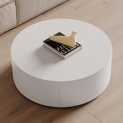 Modern Minimalist Round Slab Wood Metal Glass Coffee Table Set 2-Drawer For Living Room