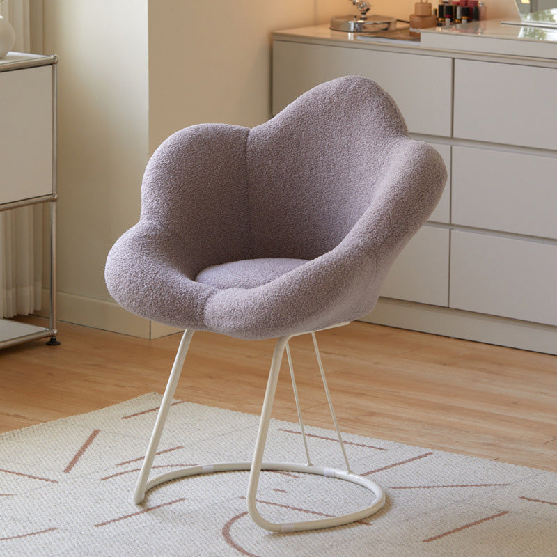 Contemporary Creative Petal Shape Velvet Upholstered Arc Metal Legs Vanity Stool Backrest Armrest For Bedroom