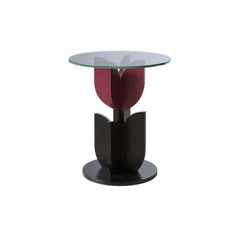 Contemporary Creative Petal Round Tabletop Pine Glass Side Table For Living Room