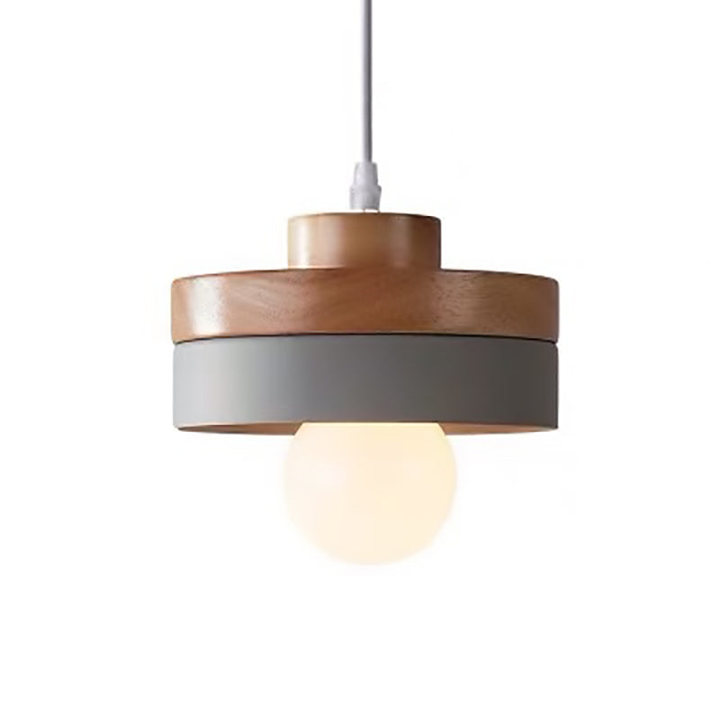 Modern Minimalist Macaron Square Iron Wood 1-Light Pendant Light For Living Room