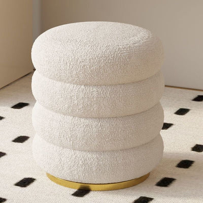 Modern Minimalist Cylinder Lambswool Fabric Metal Vanity Stool For Bedroom