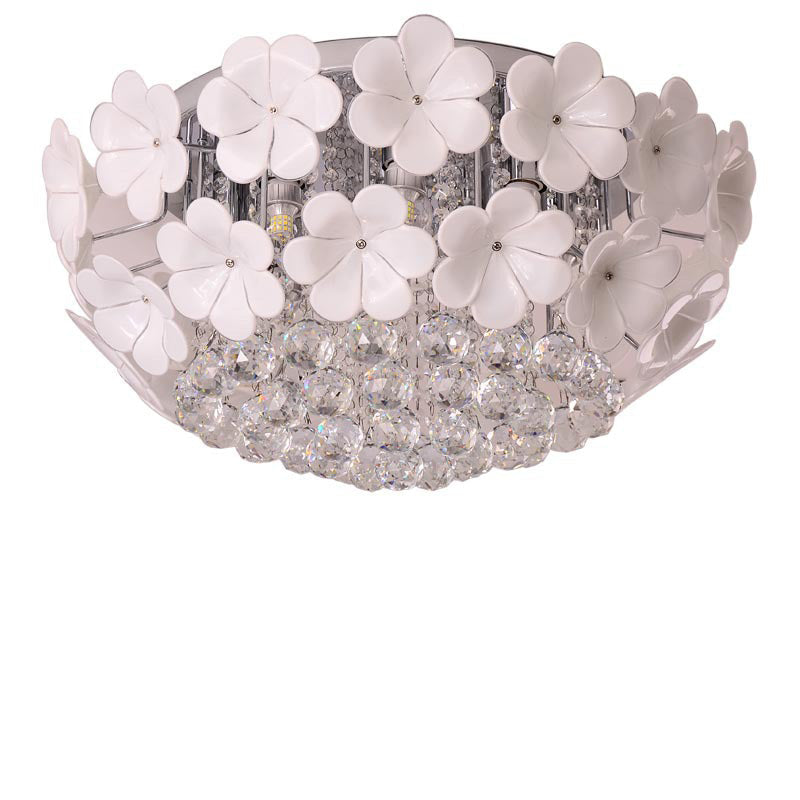 Contemporary Scandinavian Branch Floral Glass Crystal Metal 1/4/6/8/10 Light Flush Mount Ceiling Light For Living Room