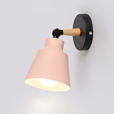 Modern Minimalist Cylindrical Trapezoidal Aluminum Wood 1-Light Wall Sconce Lamp For Bedroom