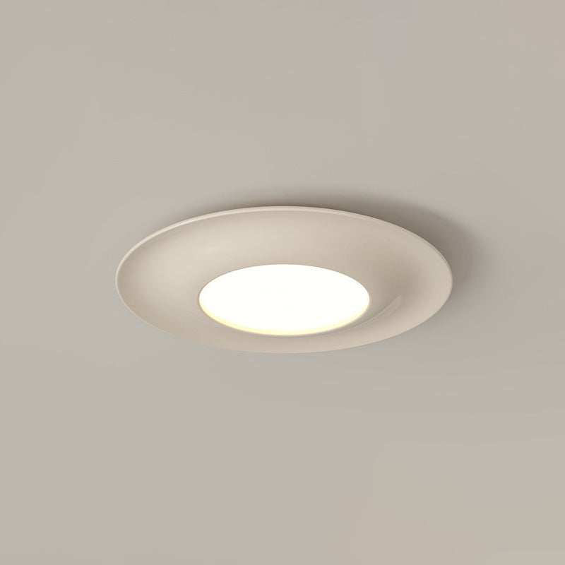 Contemporary Scandinavian Macaron Fiberglass Iron Round LED Flush Mount Ceiling Light For Bedroom