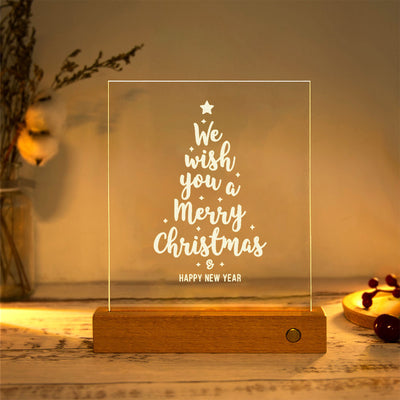 Modern Christmas Rectangular Acrylic Plate Solid Wood USB LED Table Lamp