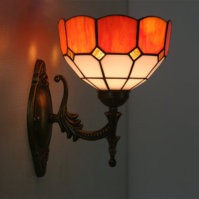 Traditional Tiffany Half Circle Hardware Glass 1-Light Wall Sconce Lamp For Bedroom