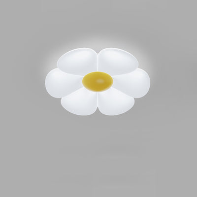 Contemporary Creative Daisy Flower PE Iron LED Flush Mount Ceiling Light For Bedroom