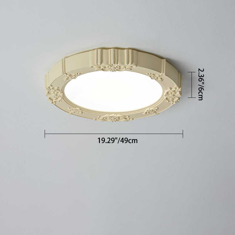 Modern Minimalist Round Patterned Iron Resin Acrylic LED Flush Mount Ceiling Light For Bedroom