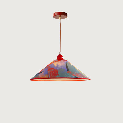 Modern Creative Cone Oil Painting Iron Fabric 1-Light Pendant Light For Living Room